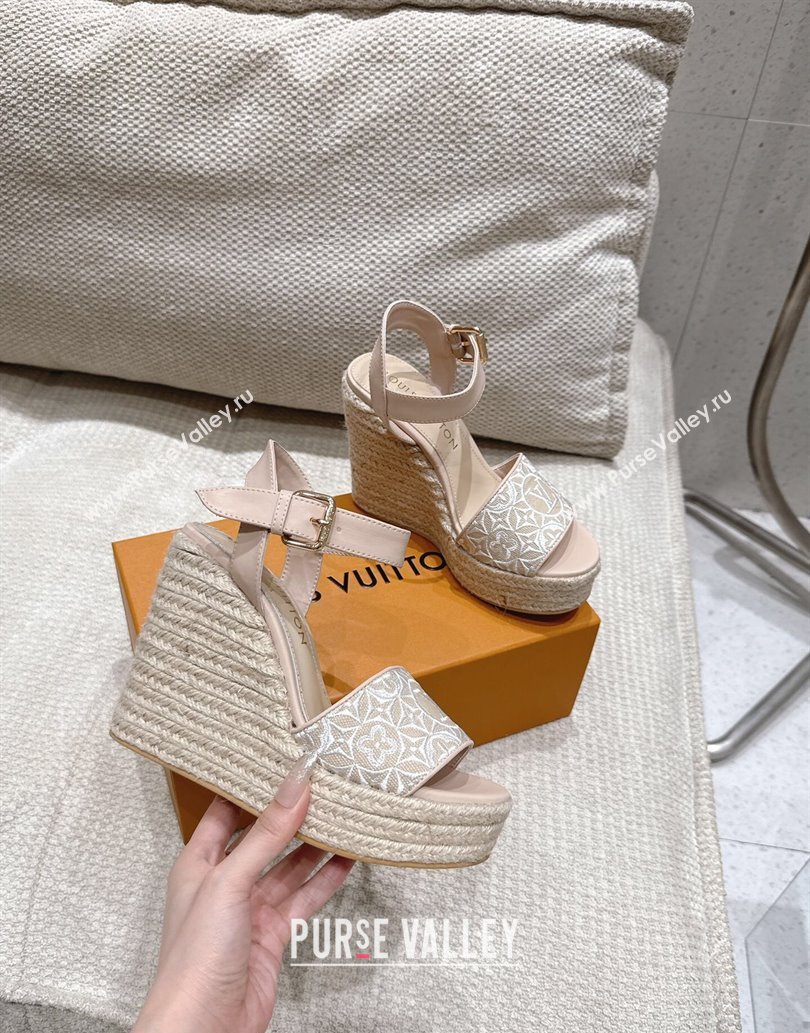 Louis Vuitton Helios Wedge Espadrille Sandals 11cm in Monogram Jacquard Nude Pink 2025 0609 (MD-250609048)