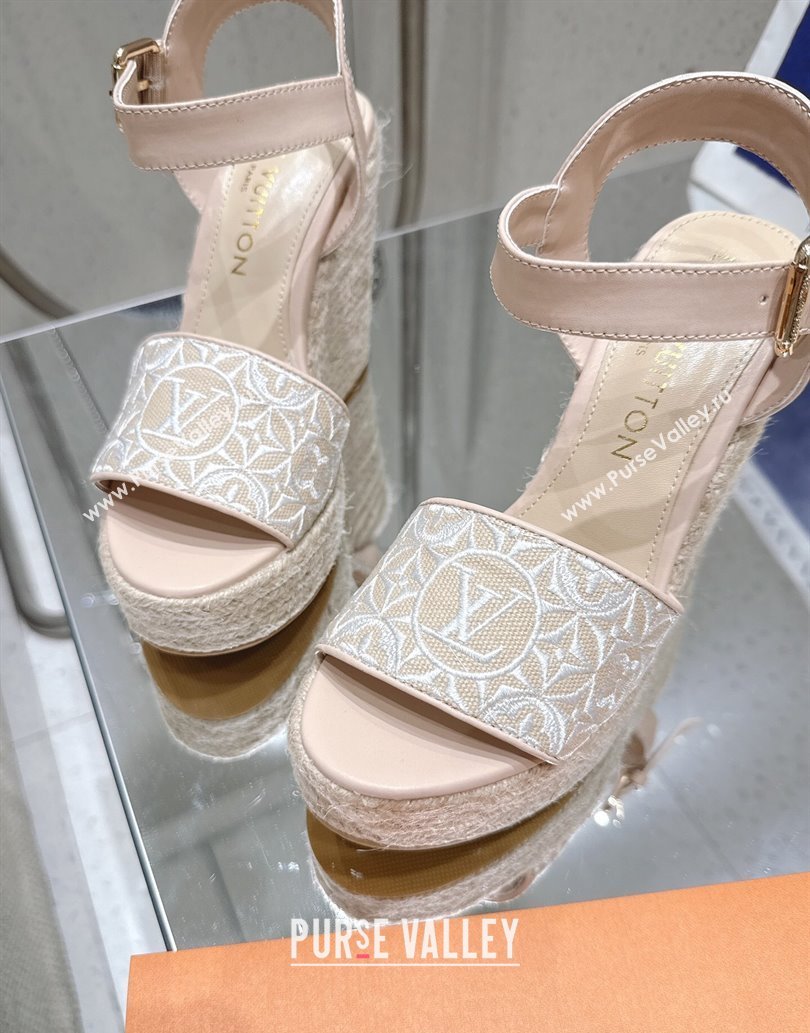 Louis Vuitton Helios Wedge Espadrille Sandals 11cm in Monogram Jacquard Nude Pink 2025 0609 (MD-250609048)