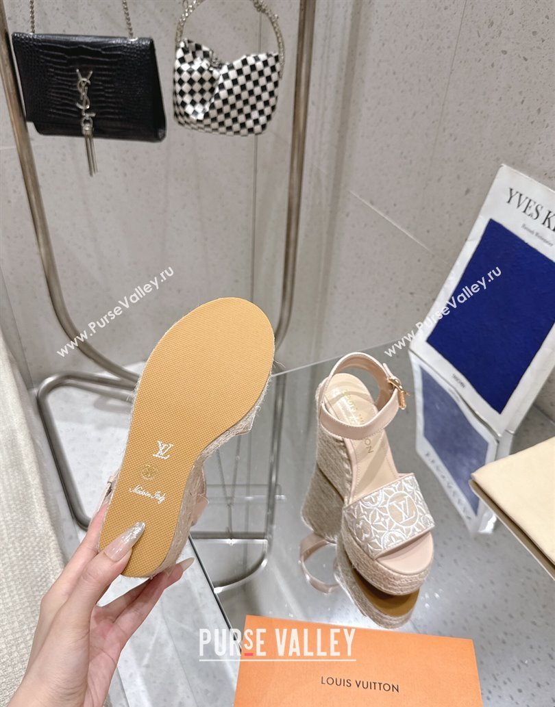 Louis Vuitton Helios Wedge Espadrille Sandals 11cm in Monogram Jacquard Nude Pink 2025 0609 (MD-250609048)
