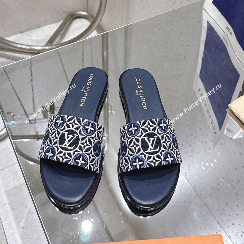 Louis Vuitton Flat Slides Sandal in Monogram Jacquard Navy Blue 2025 0609 (MD-250609049)