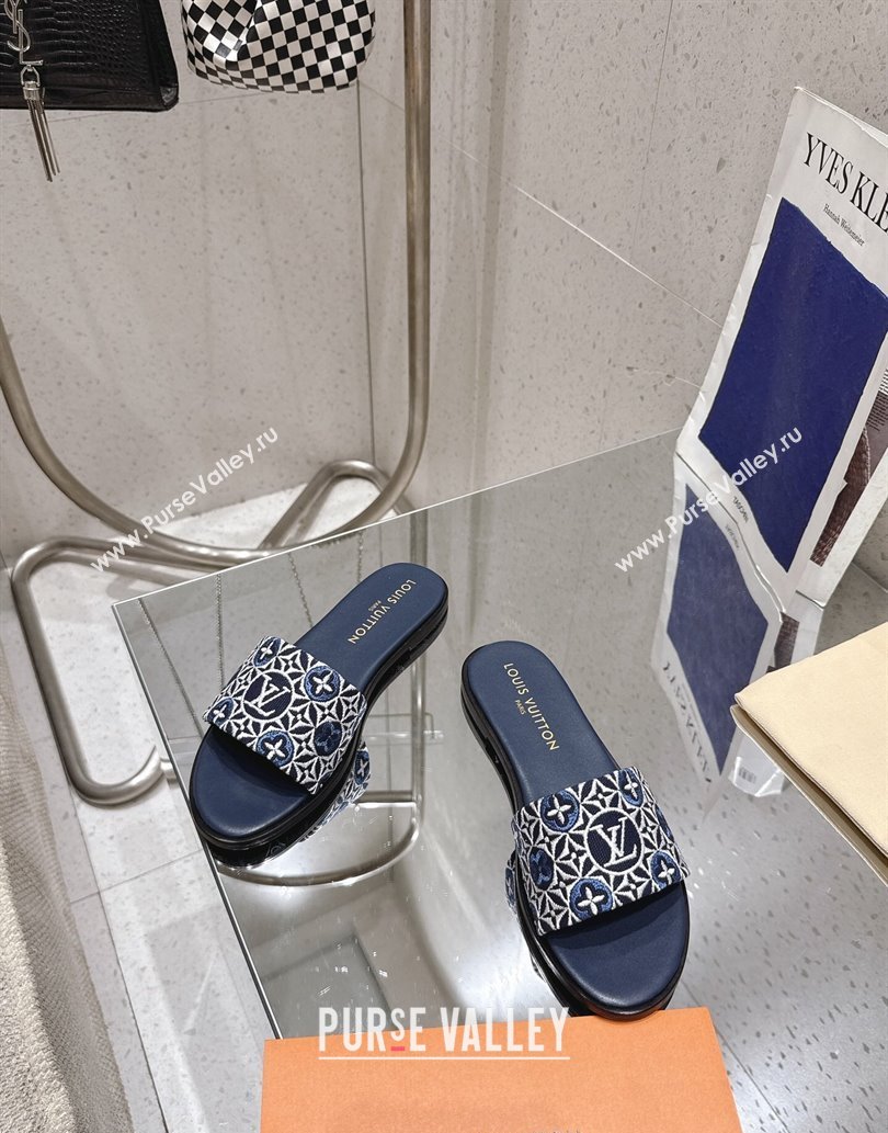 Louis Vuitton Flat Slides Sandal in Monogram Jacquard Navy Blue 2025 0609 (MD-250609049)