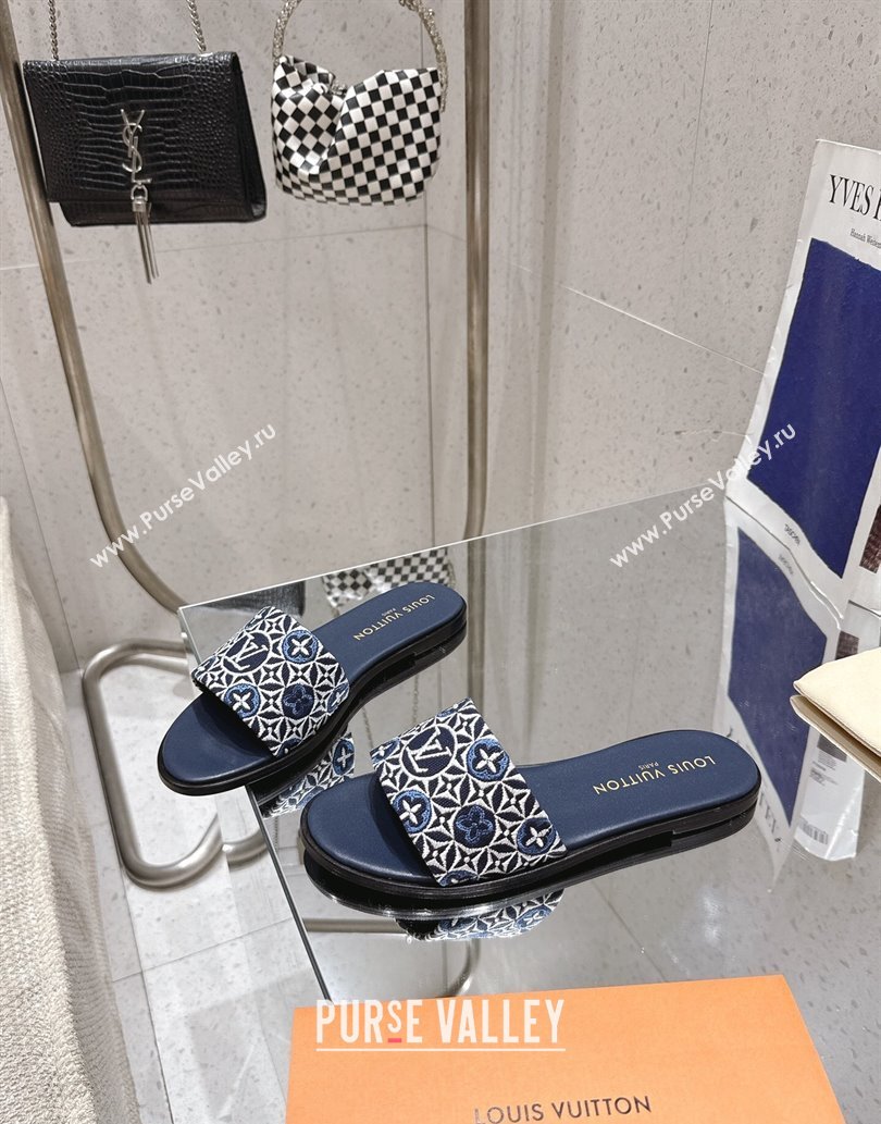 Louis Vuitton Flat Slides Sandal in Monogram Jacquard Navy Blue 2025 0609 (MD-250609049)
