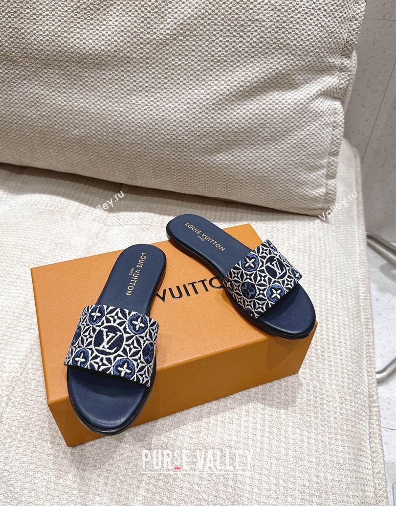 Louis Vuitton Flat Slides Sandal in Monogram Jacquard Navy Blue 2025 0609 (MD-250609049)