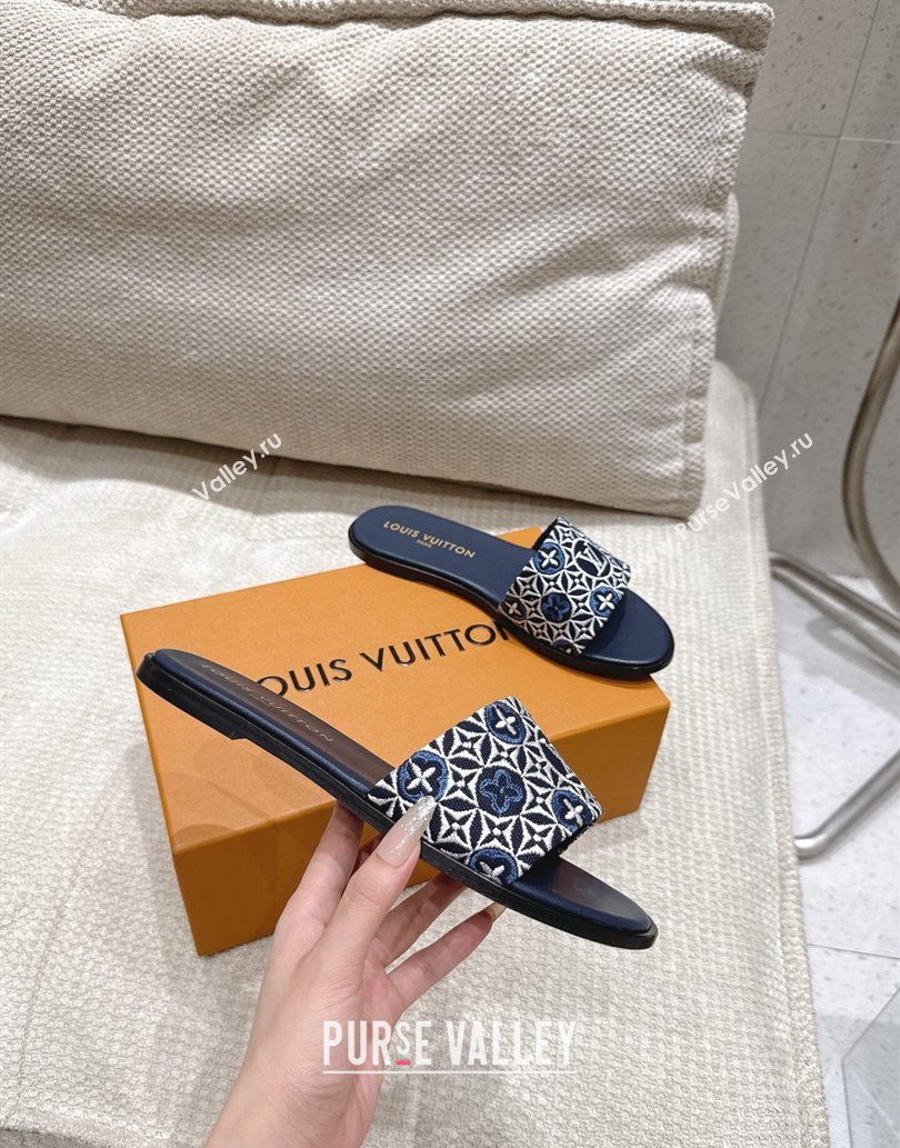 Louis Vuitton Flat Slides Sandal in Monogram Jacquard Navy Blue 2025 0609 (MD-250609049)