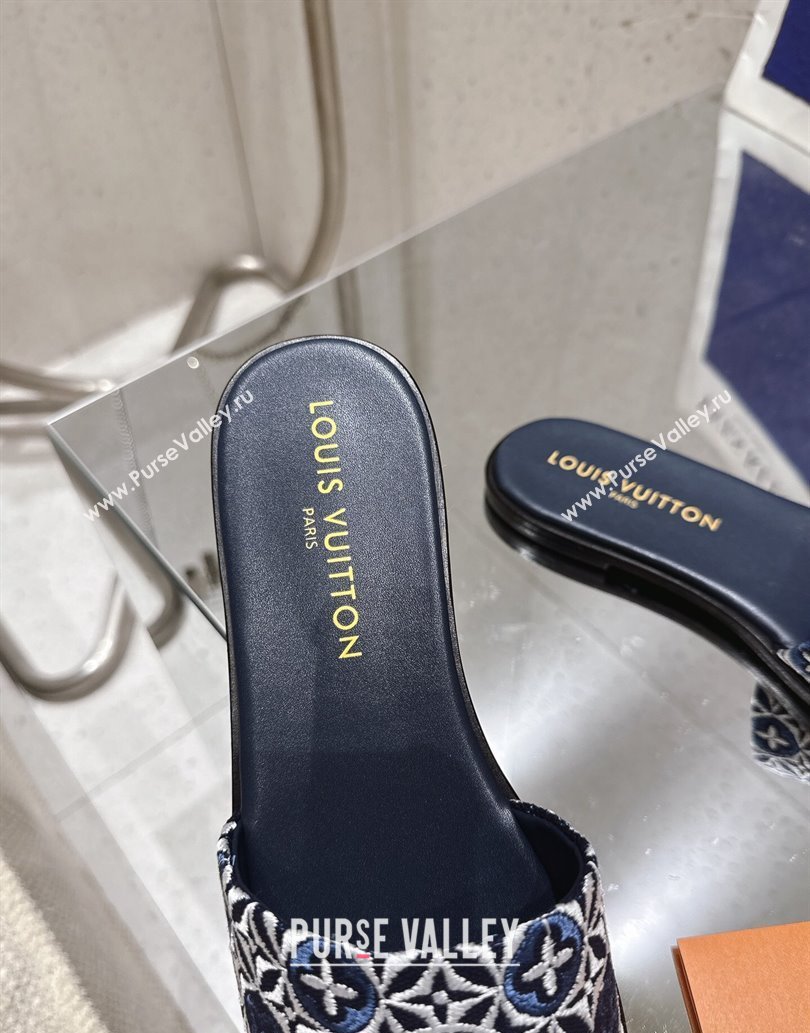 Louis Vuitton Flat Slides Sandal in Monogram Jacquard Navy Blue 2025 0609 (MD-250609049)