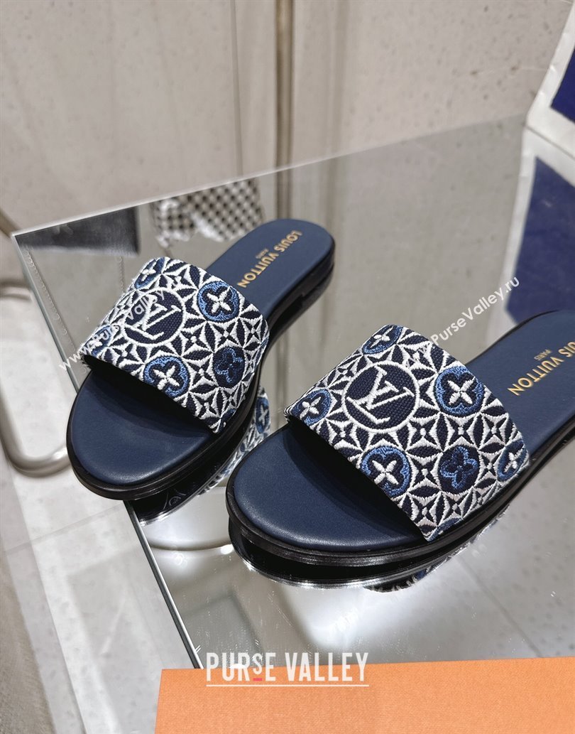 Louis Vuitton Flat Slides Sandal in Monogram Jacquard Navy Blue 2025 0609 (MD-250609049)