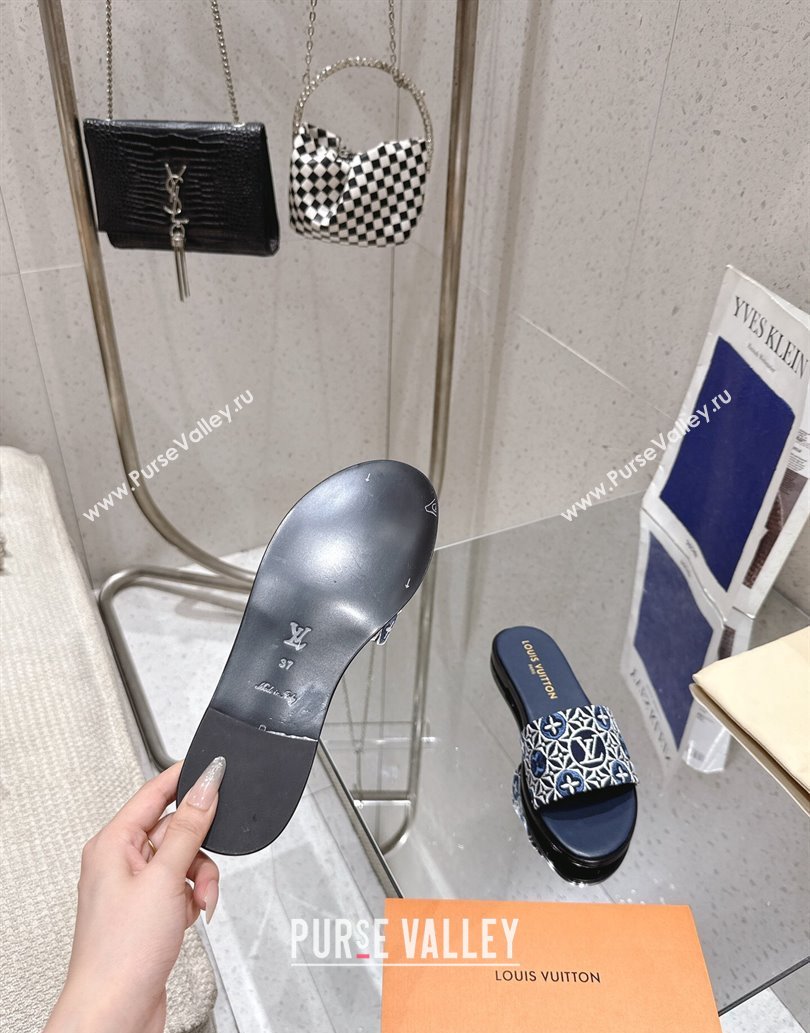Louis Vuitton Flat Slides Sandal in Monogram Jacquard Navy Blue 2025 0609 (MD-250609049)