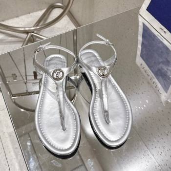 Louis Vuitton Sunkiss Flat Thong Sandals in Silver Leather 2025 1AHKU7 (MD-250609037)