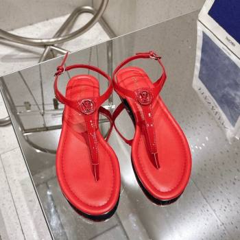 Louis Vuitton Sunkiss Flat Thong Sandals Patent Leather Red 2025 1AHKU7 (MD-250609038)