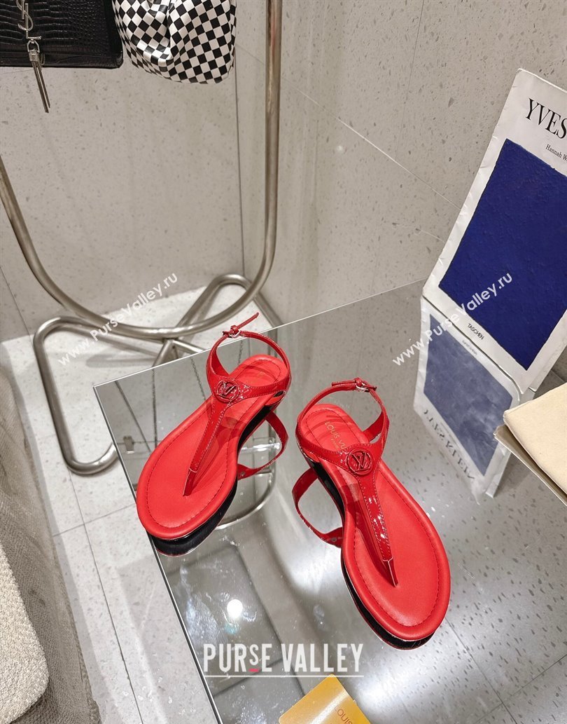 Louis Vuitton Sunkiss Flat Thong Sandals Patent Leather Red 2025 1AHKU7 (MD-250609038)