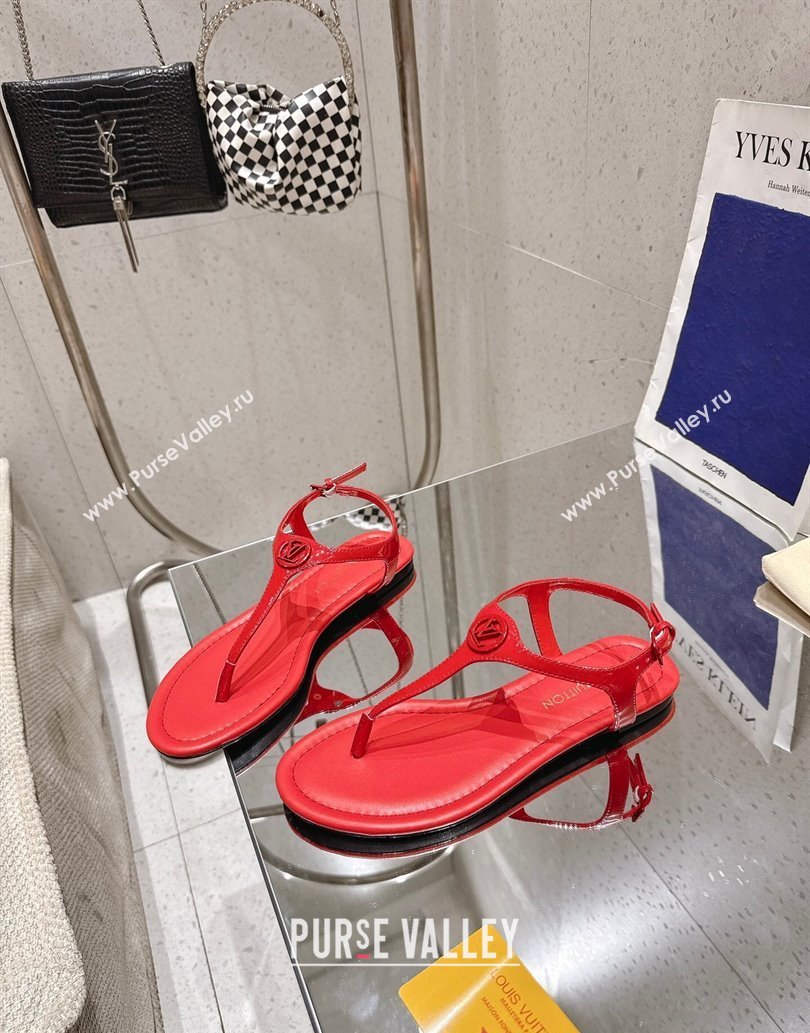 Louis Vuitton Sunkiss Flat Thong Sandals Patent Leather Red 2025 1AHKU7 (MD-250609038)