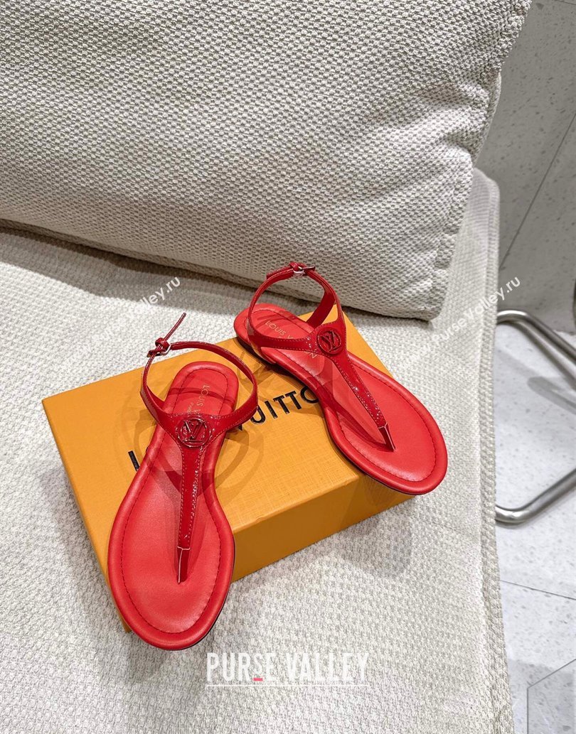 Louis Vuitton Sunkiss Flat Thong Sandals Patent Leather Red 2025 1AHKU7 (MD-250609038)