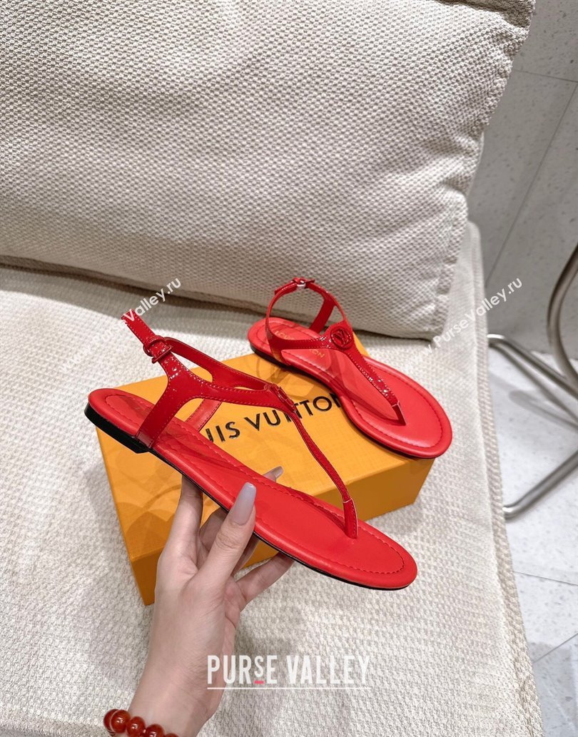 Louis Vuitton Sunkiss Flat Thong Sandals Patent Leather Red 2025 1AHKU7 (MD-250609038)