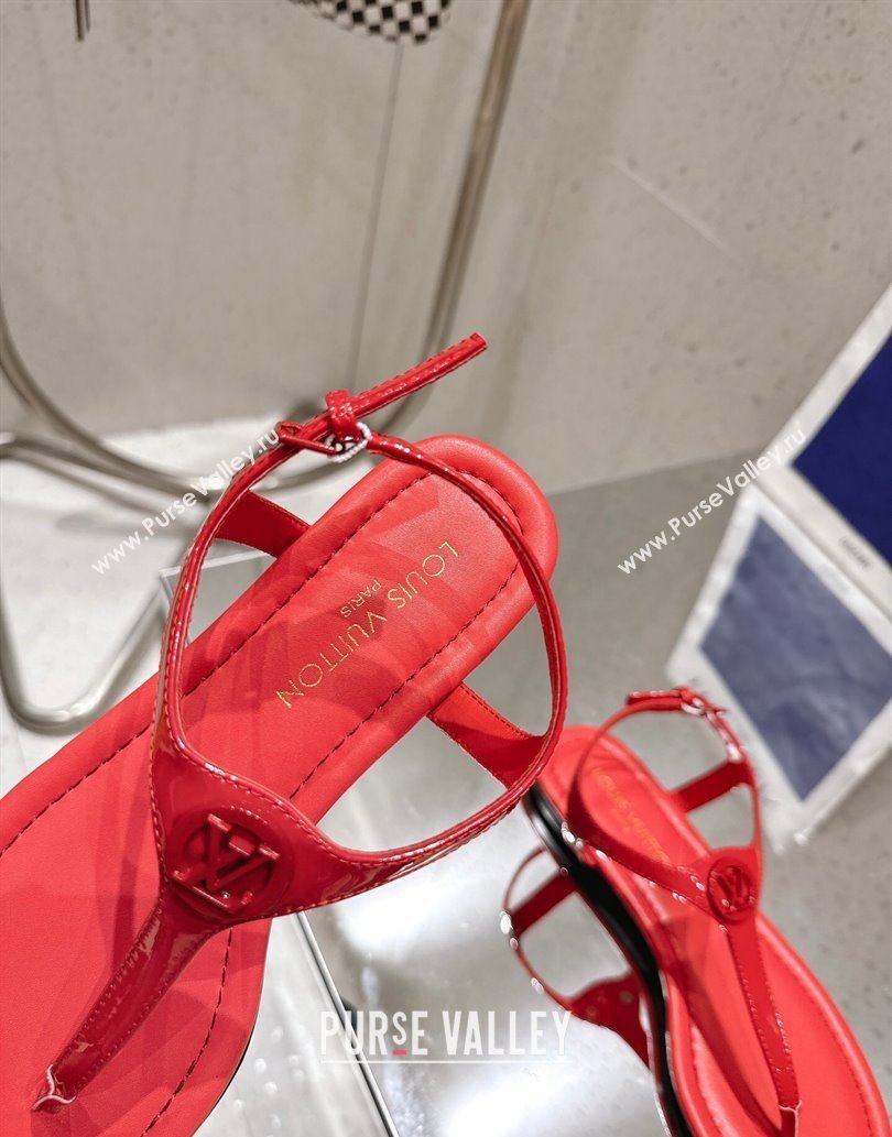Louis Vuitton Sunkiss Flat Thong Sandals Patent Leather Red 2025 1AHKU7 (MD-250609038)