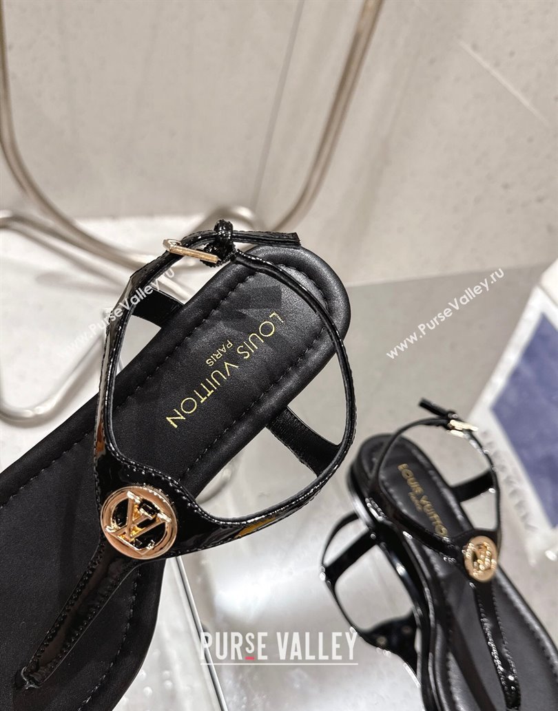 Louis Vuitton Sunkiss Flat Thong Sandals Patent Leather Black 2025 1AHKU7 (MD-250609039)
