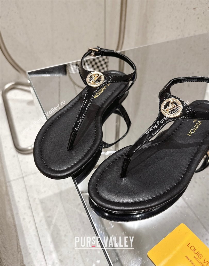 Louis Vuitton Sunkiss Flat Thong Sandals Patent Leather Black 2025 1AHKU7 (MD-250609039)