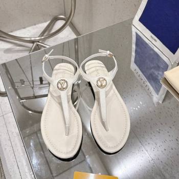 Louis Vuitton Sunkiss Flat Thong Sandals Patent Leather White 2025 1AHKU7 (MD-250609040)