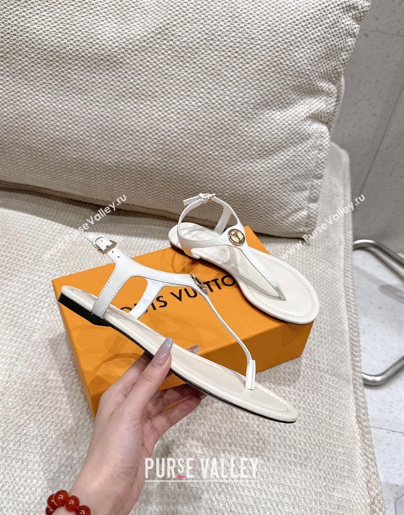 Louis Vuitton Sunkiss Flat Thong Sandals Patent Leather White 2025 1AHKU7 (MD-250609040)