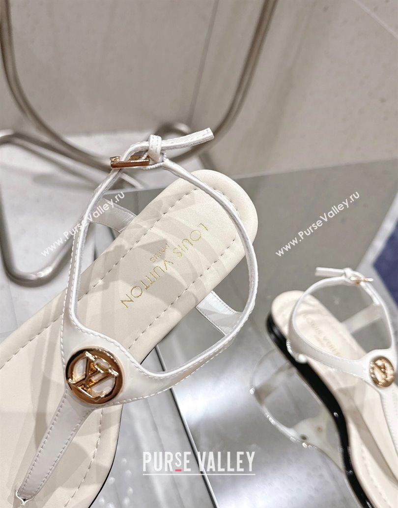Louis Vuitton Sunkiss Flat Thong Sandals Patent Leather White 2025 1AHKU7 (MD-250609040)