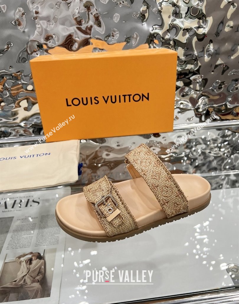 Louis Vuitton Bom Dia Flat Comfort Slides Sandal in Raffia Straw Brown 2025 0609 (MD-250609044)