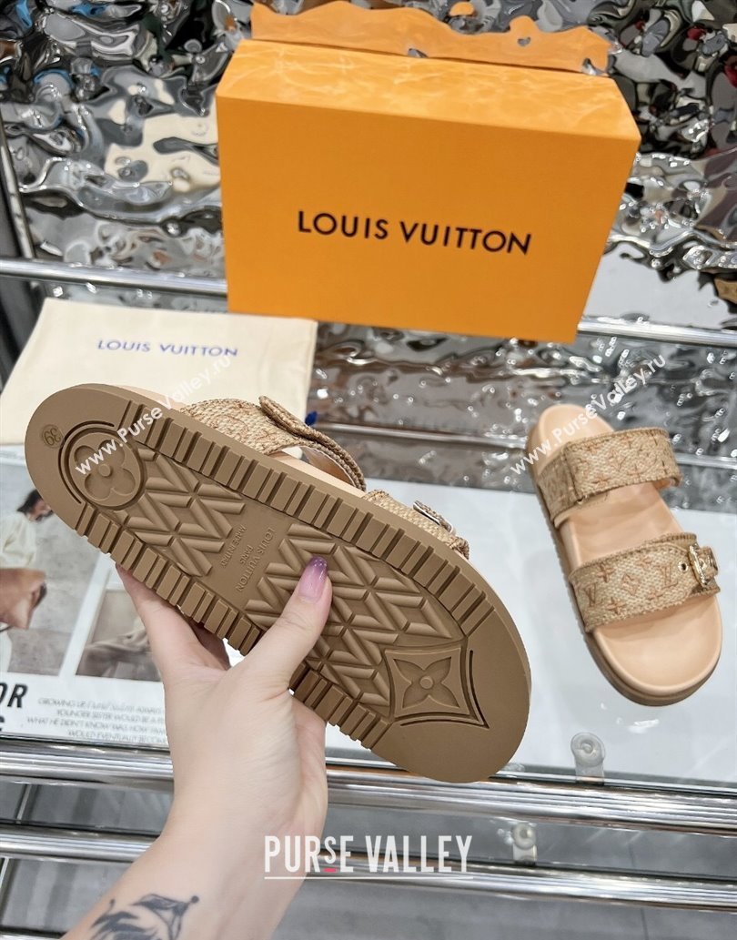 Louis Vuitton Bom Dia Flat Comfort Slides Sandal in Raffia Straw Brown 2025 0609 (MD-250609044)
