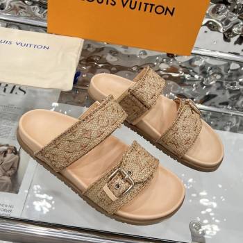 Louis Vuitton Bom Dia Flat Comfort Slides Sandal in Raffia Straw Brown 2025 0609 (MD-250609044)