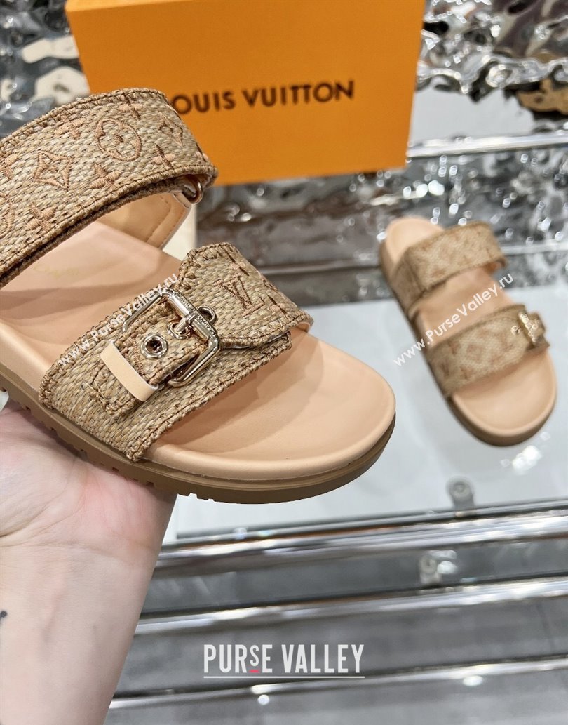 Louis Vuitton Bom Dia Flat Comfort Slides Sandal in Raffia Straw Brown 2025 0609 (MD-250609044)