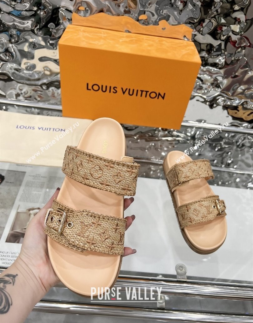 Louis Vuitton Bom Dia Flat Comfort Slides Sandal in Raffia Straw Brown 2025 0609 (MD-250609044)