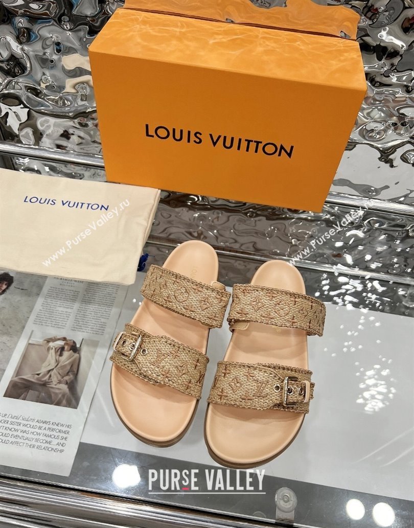 Louis Vuitton Bom Dia Flat Comfort Slides Sandal in Raffia Straw Brown 2025 0609 (MD-250609044)