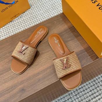 Louis Vuitton LV Mare Flat Slides Sandal in Straw-Like Brown 2025 0609 (MD-250609055)