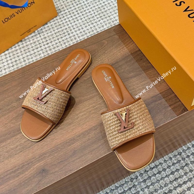Louis Vuitton LV Mare Flat Slides Sandal in Straw-Like Brown 2025 0609 (MD-250609055)