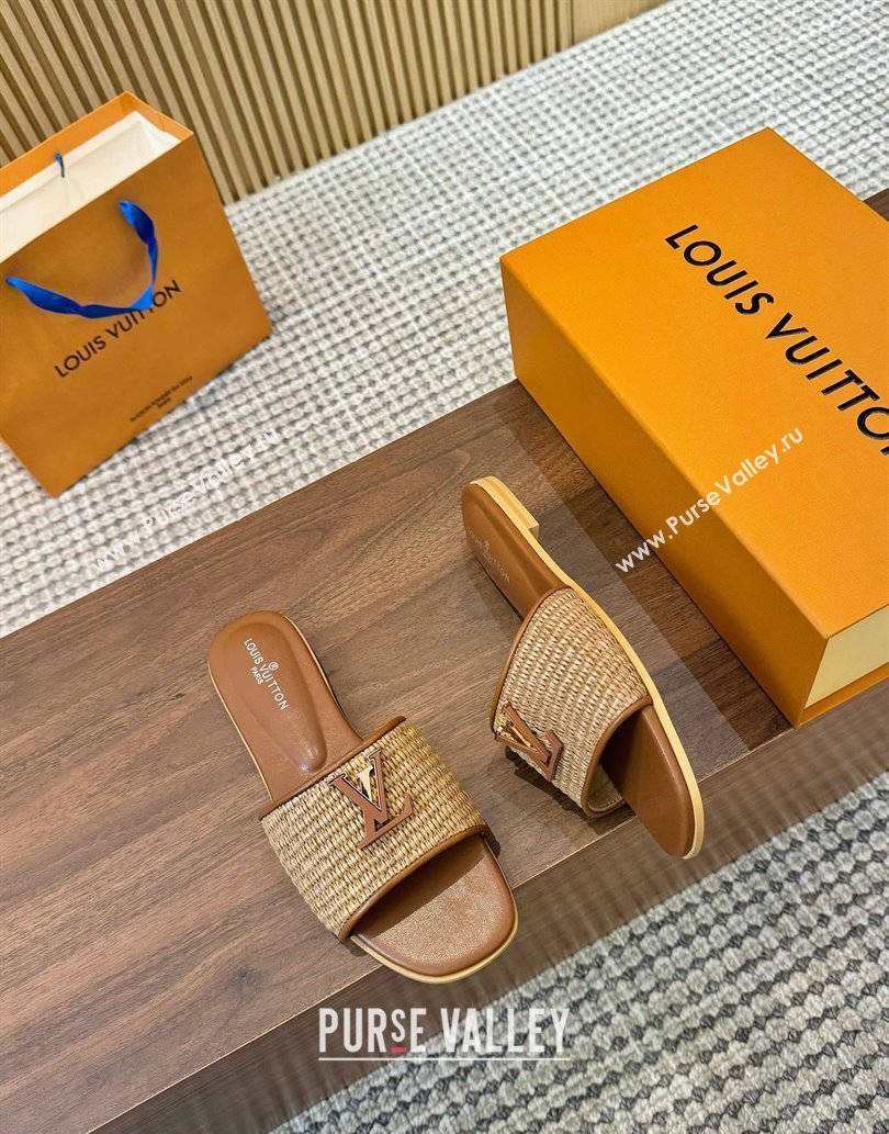 Louis Vuitton LV Mare Flat Slides Sandal in Straw-Like Brown 2025 0609 (MD-250609055)