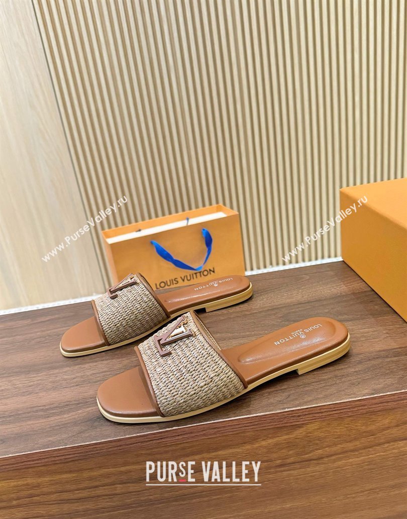 Louis Vuitton LV Mare Flat Slides Sandal in Straw-Like Brown 2025 0609 (MD-250609055)