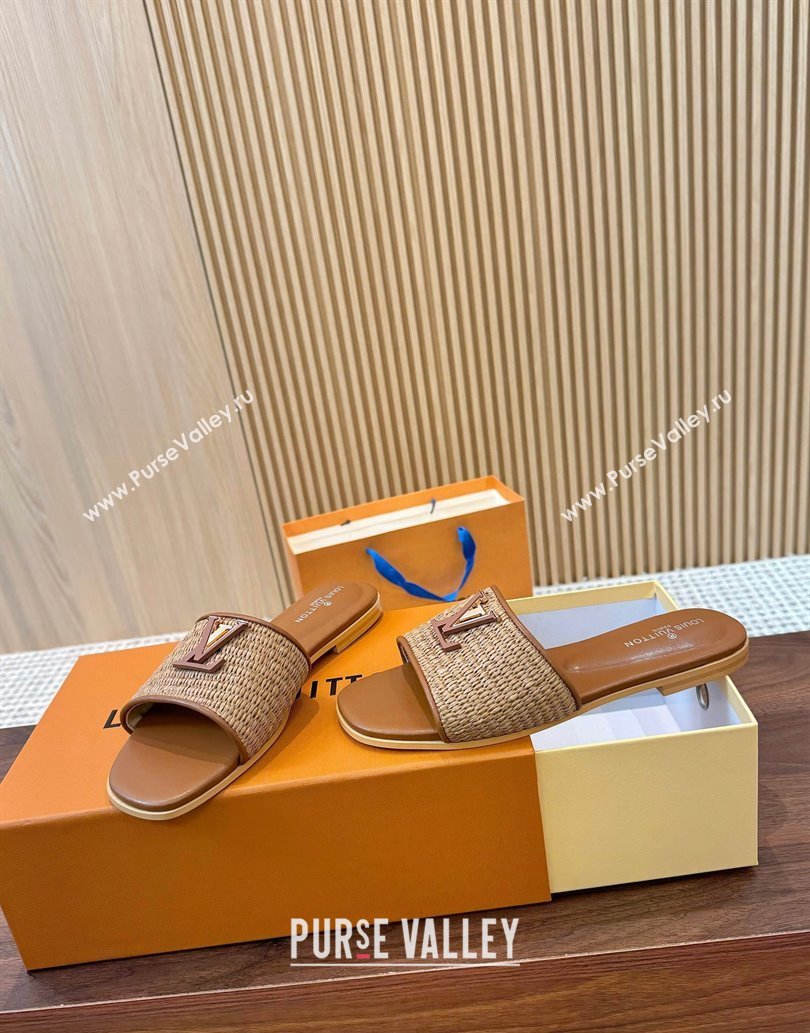 Louis Vuitton LV Mare Flat Slides Sandal in Straw-Like Brown 2025 0609 (MD-250609055)