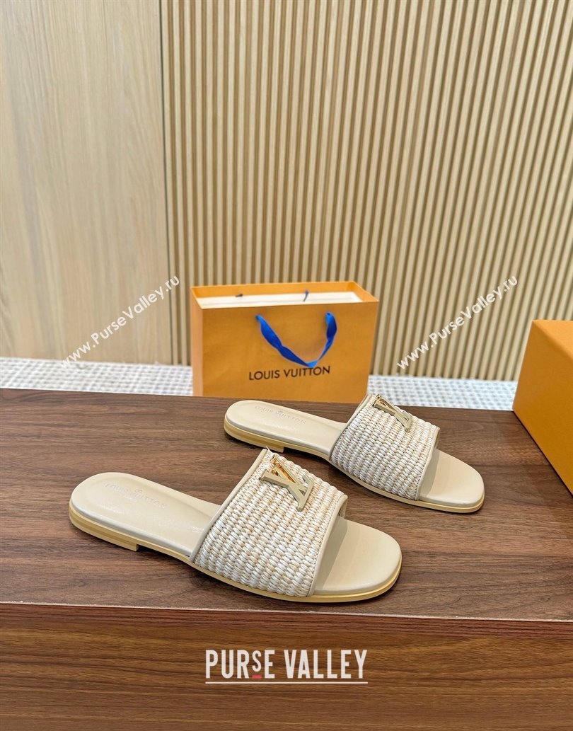 Louis Vuitton LV Mare Flat Slides Sandal in Straw-Like Beige 2025 0609 (MD-250609057)