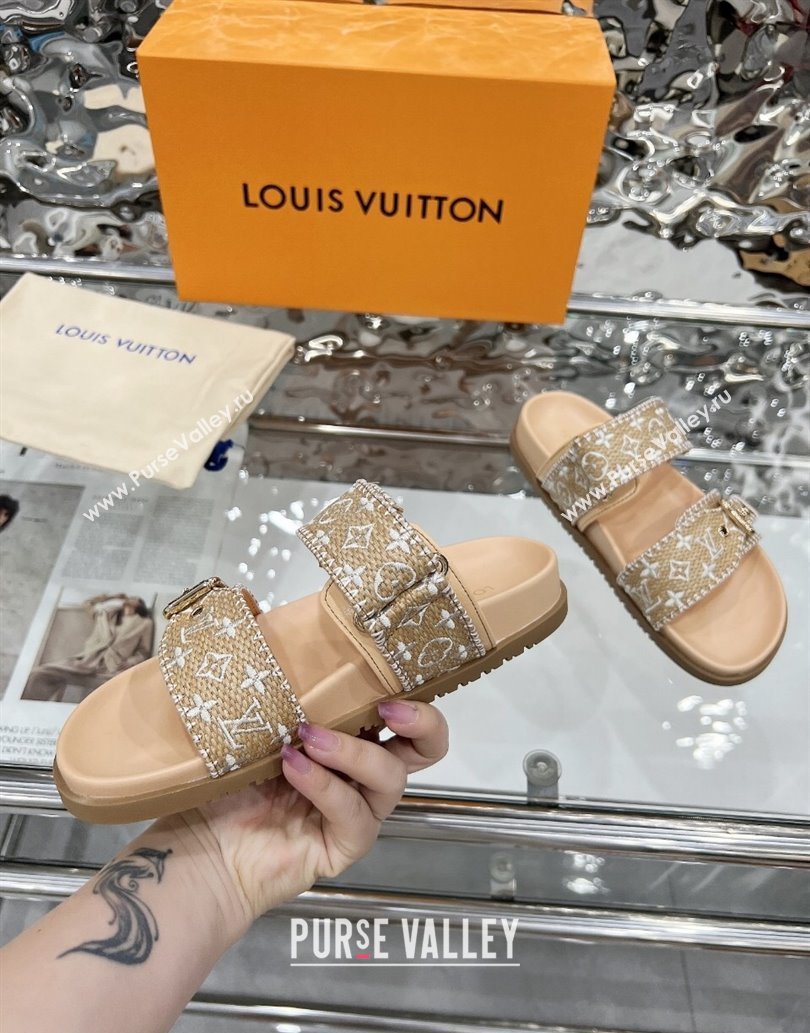Louis Vuitton Bom Dia Flat Comfort Slides Sandal in Raffia Straw White 2025 0609 (MD-250609045)