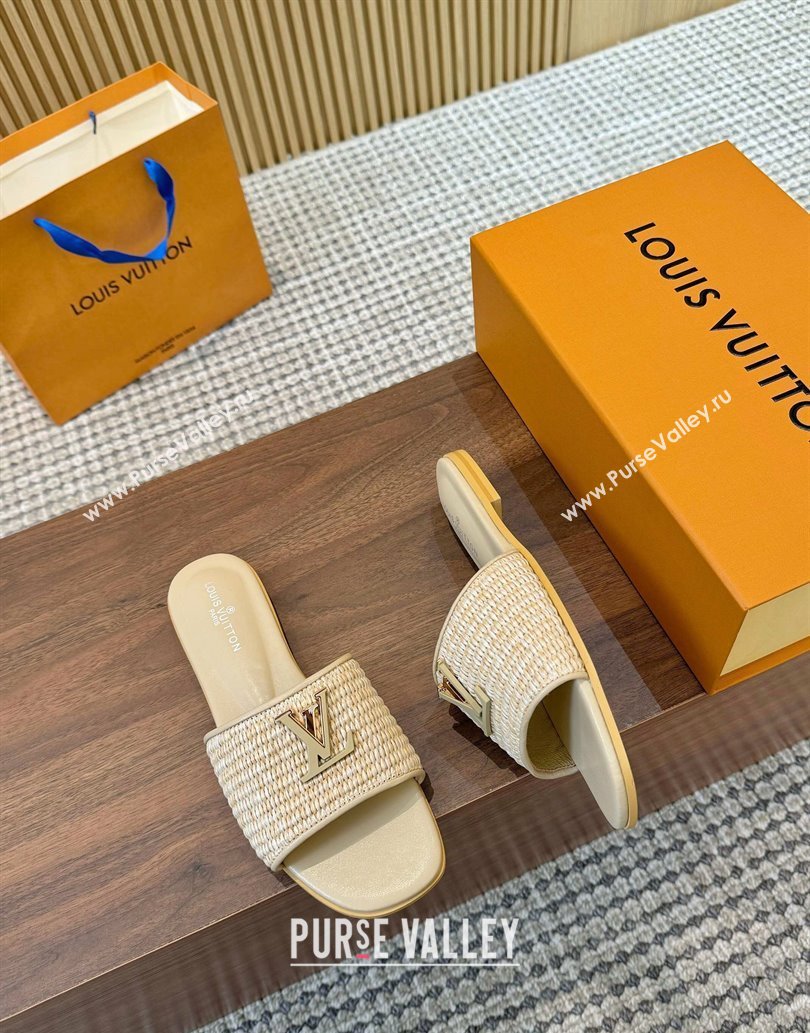 Louis Vuitton LV Mare Flat Slides Sandal in Straw-Like Beige 2025 0609 (MD-250609057)