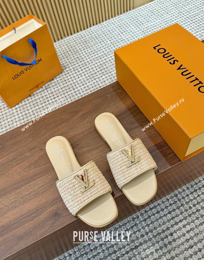 Louis Vuitton LV Mare Flat Slides Sandal in Straw-Like Beige 2025 0609 (MD-250609057)