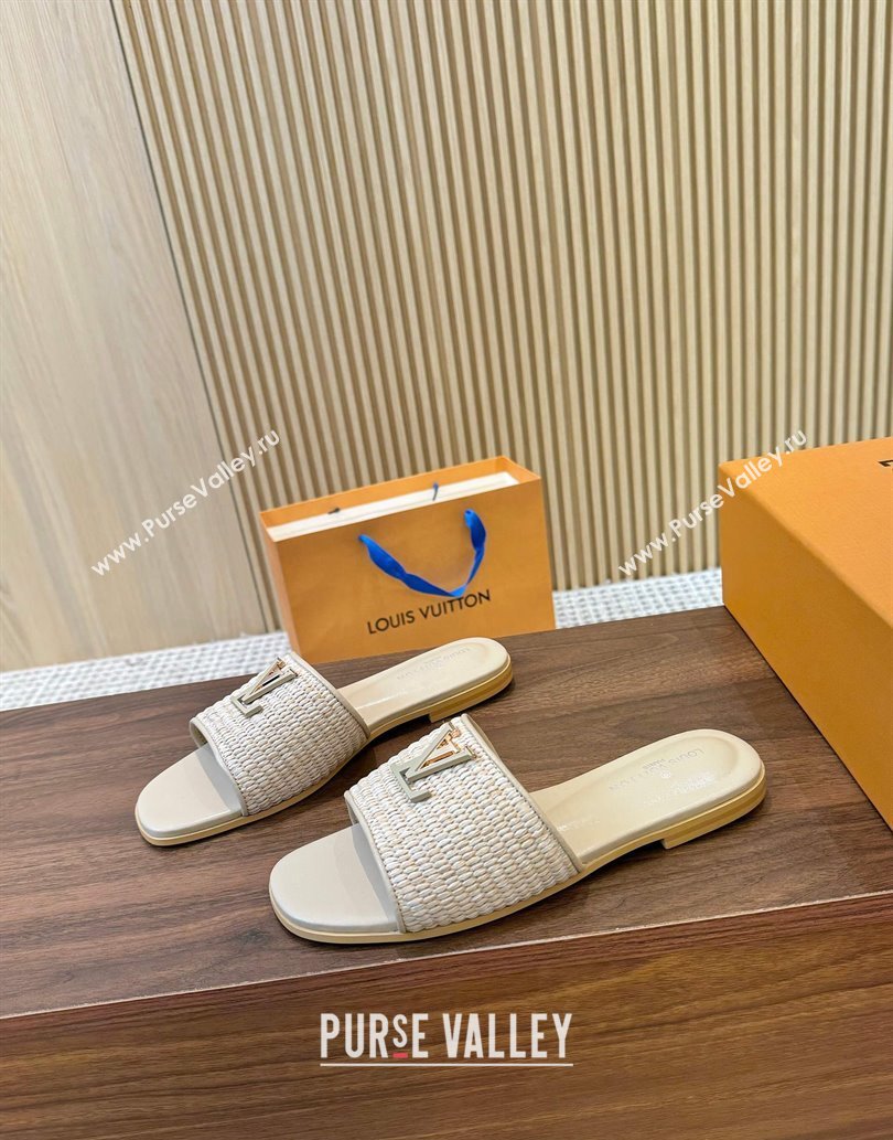 Louis Vuitton LV Mare Flat Slides Sandal in Straw-Like Beige 2025 0609 (MD-250609057)