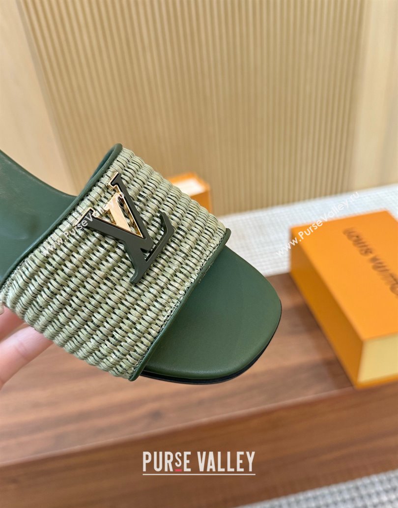 Louis Vuitton LV Mare Flat Slides Sandal in Straw-Like Green 2025 0609 (MD-250609058)