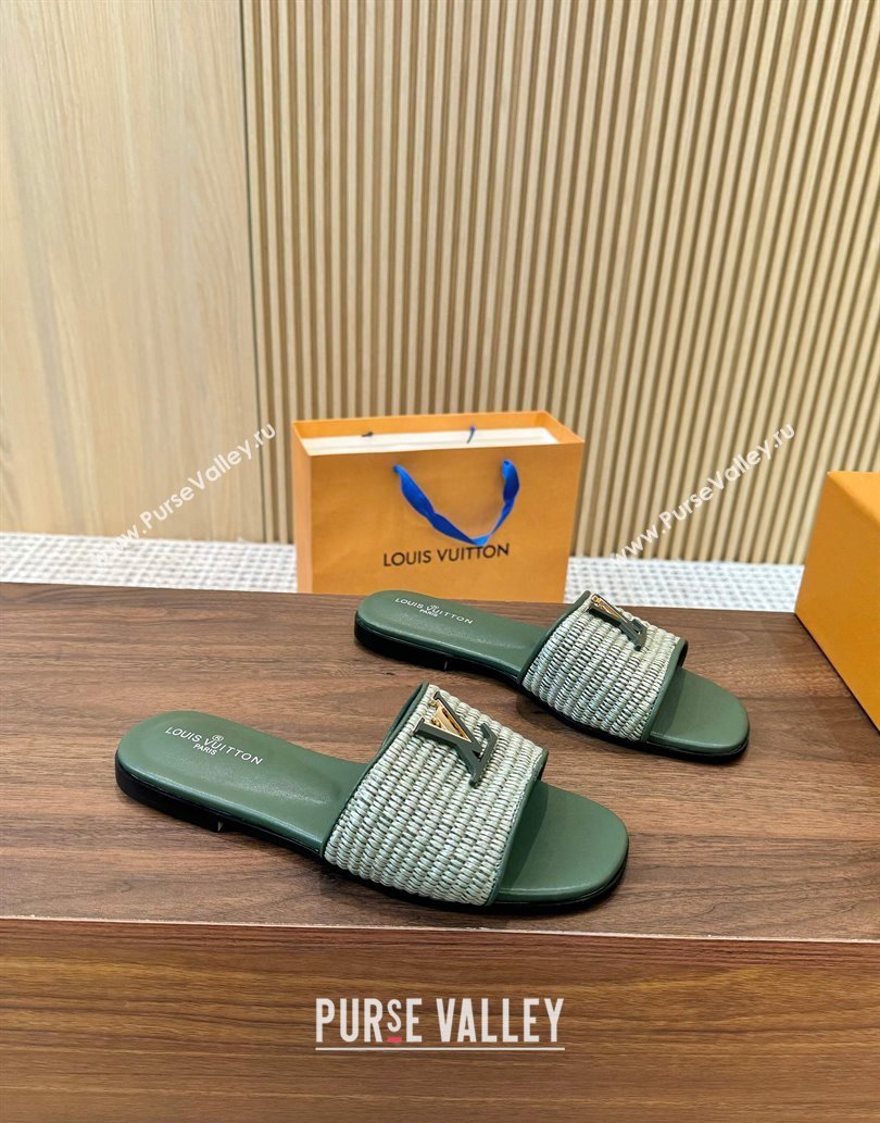 Louis Vuitton LV Mare Flat Slides Sandal in Straw-Like Green 2025 0609 (MD-250609058)