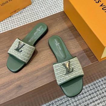 Louis Vuitton LV Mare Flat Slides Sandal in Straw-Like Green 2025 0609 (MD-250609058)