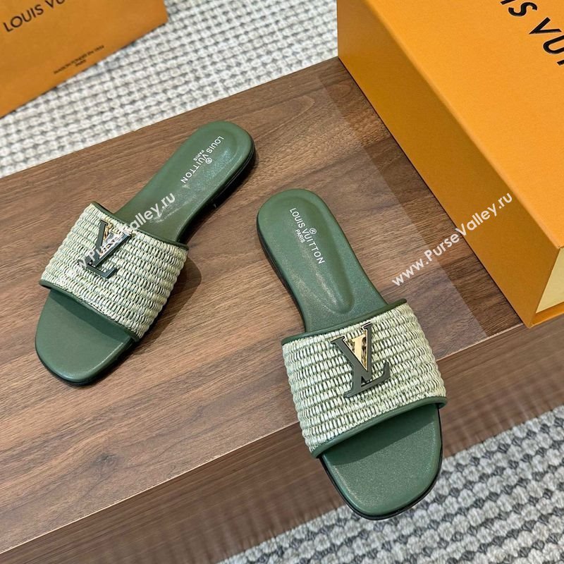 Louis Vuitton LV Mare Flat Slides Sandal in Straw-Like Green 2025 0609 (MD-250609058)