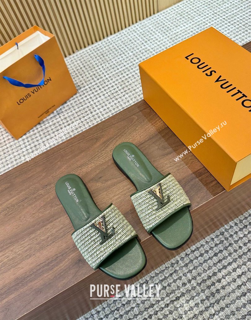 Louis Vuitton LV Mare Flat Slides Sandal in Straw-Like Green 2025 0609 (MD-250609058)