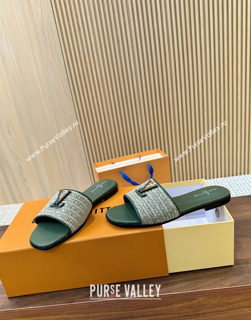 Louis Vuitton LV Mare Flat Slides Sandal in Straw-Like Green 2025 0609 (MD-250609058)