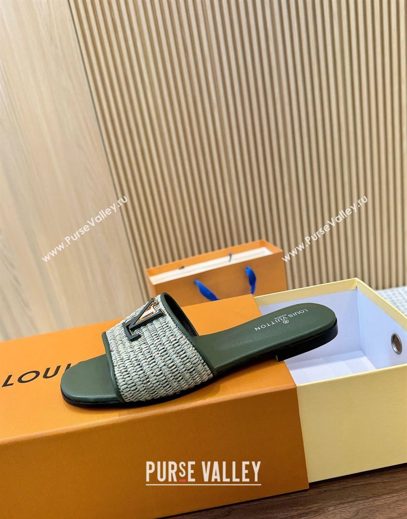 Louis Vuitton LV Mare Flat Slides Sandal in Straw-Like Green 2025 0609 (MD-250609058)