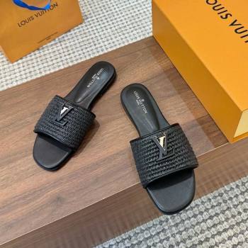 Louis Vuitton LV Mare Flat Slides Sandal in Straw-Like Black 2025 0609 (MD-250609059)
