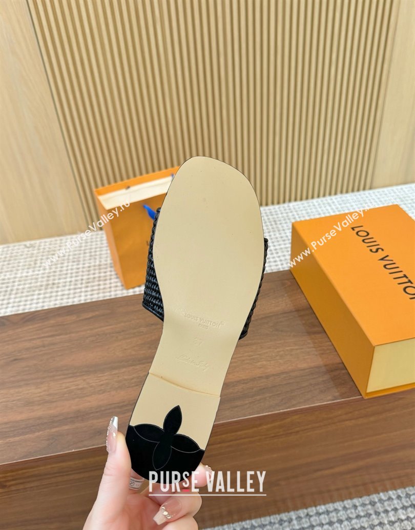 Louis Vuitton LV Mare Flat Slides Sandal in Straw-Like Black 2025 0609 (MD-250609059)