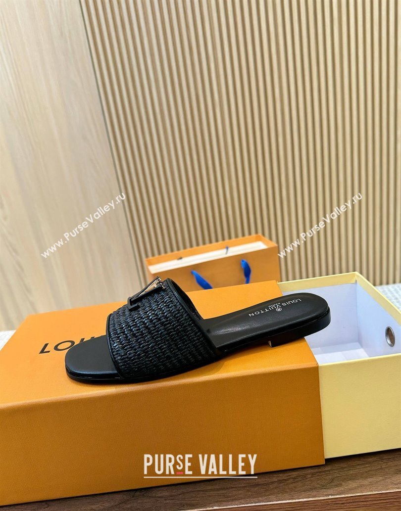 Louis Vuitton LV Mare Flat Slides Sandal in Straw-Like Black 2025 0609 (MD-250609059)