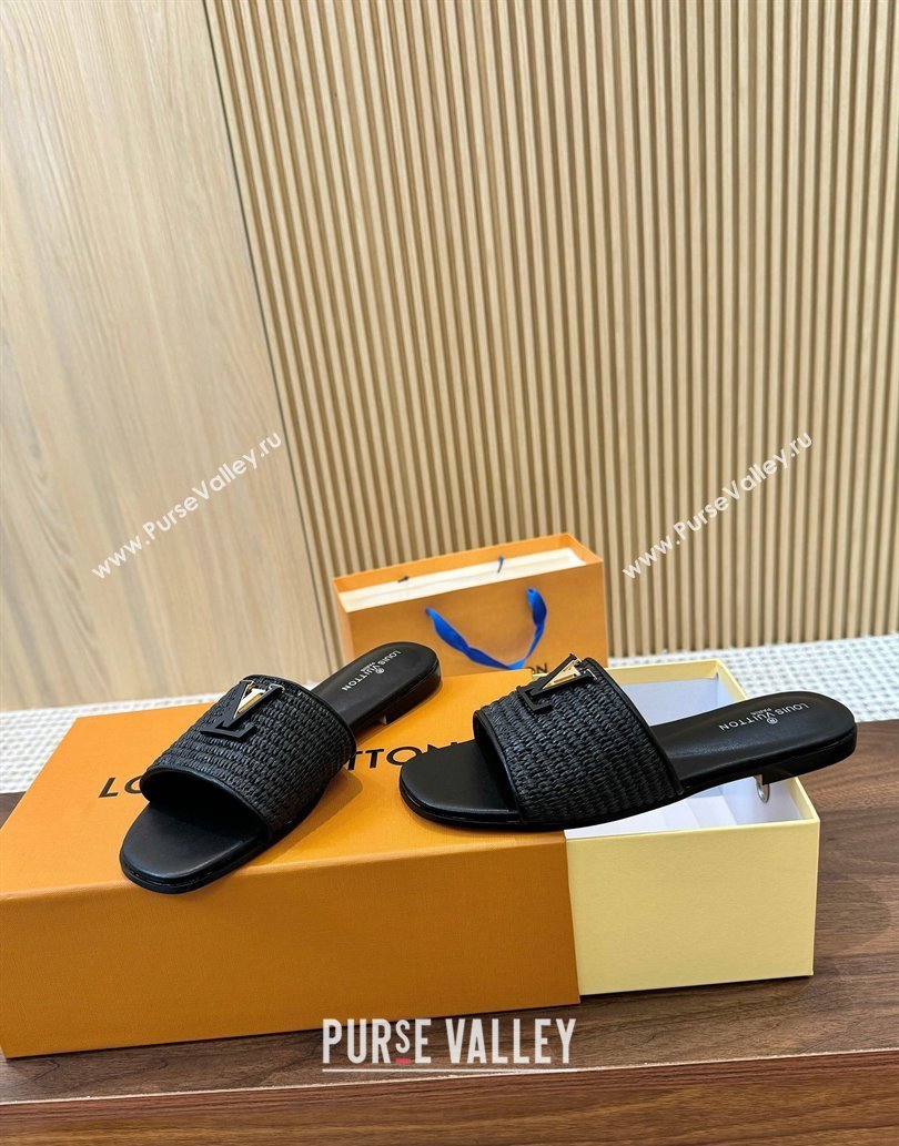 Louis Vuitton LV Mare Flat Slides Sandal in Straw-Like Black 2025 0609 (MD-250609059)
